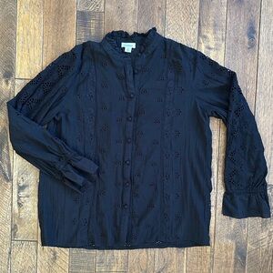 Sundance Black Eyelet Button-Up Blouse Size M